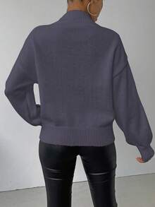 SHEIN LUNE Jersey de cuello alto de manga larga con patrón de color contrastante para mujer - Iron Gray - Ver 2
