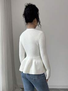 Elenzga Cardigan femme à col V, effet amincissant, patchwork floral, ourlet asymétrique, boutons - Blanc - Voir 2