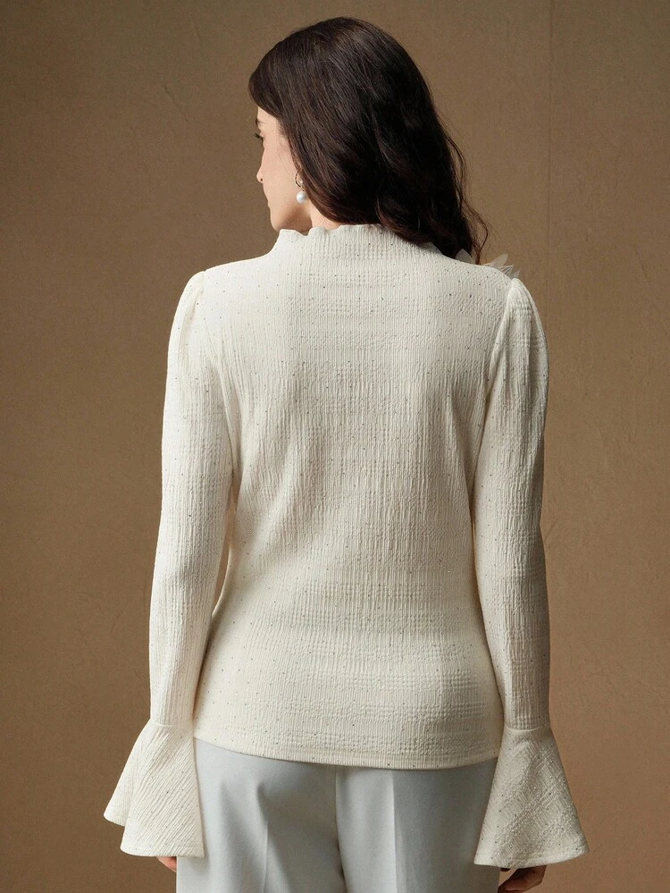 Women's Elegant Flared Sleeve Blouse, Suitable For Fall/Winter, Christmas, New Year, Party, Elegant, Luxury, Formal, Chic