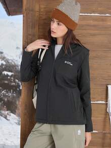 In My Nature 女士字母印花连帽防水户外休闲外套徒步上衣，女士户外服装徒步服 - 黑色 - 查看 1