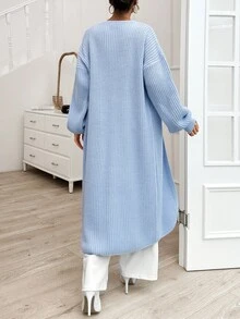 EURMUSE Plain Drop Shoulder Casual Long Cardigan, Perfect For Daily Outfits - Baby Blue - View 4