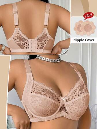 DesireSculpt Plus Size Lace Patchwork Sheer Bra