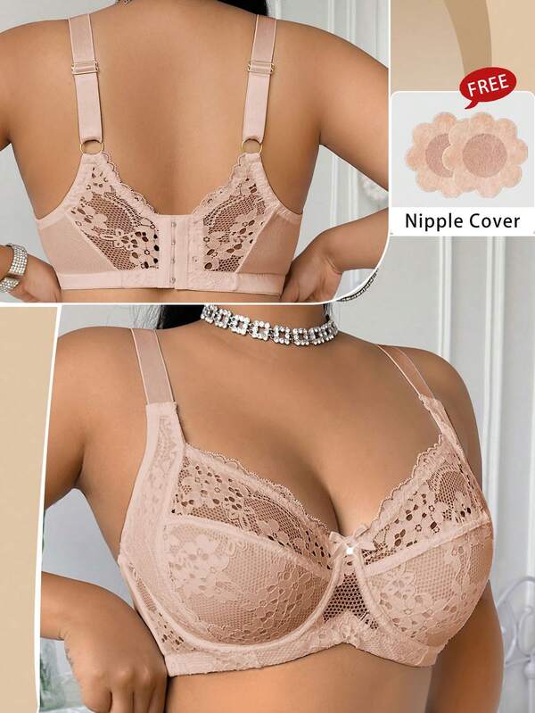 Snug Zone Plus Size Lace Patchwork Sheer Bra