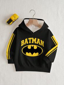 BATMAN X SHEIN 男童休闲字母蝙蝠图案卫衣，秋季款 - 白色 - 查看 1