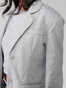 MISSGUIDED Professional Herringbone Blazer With Notch Lapels And Button Closure For Office Business - Grey - View 6