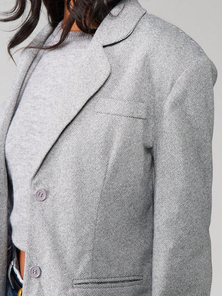 MISSGUIDED Professional Herringbone Blazer With Notch Lapels And Button Closure For Office Business