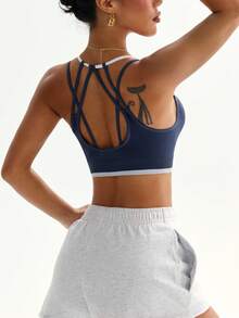 Dewbera 女式撞色设计工字背心瑜伽运动背心，优雅线条，适合健身、户外、健身房 - 彩色 - 查看 2