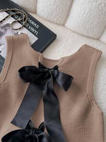 Elamini Women's Colorblock Bow Decor Knitted Fashion Sweater Vest - Camel - View 4