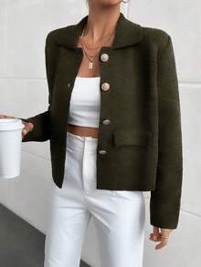 EURMUSE Casual Versatile Solid Color Cardigan, Autumn/Winter - Army Green - View 3