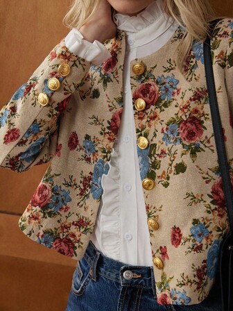 Écloséra Fransk Retro Palace Rose Jacquard Kort Kavaj