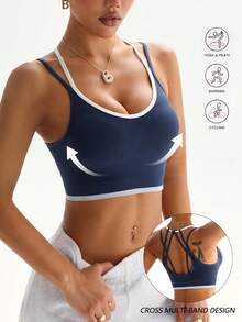 Dewbera 女式撞色设计工字背心瑜伽运动背心，优雅线条，适合健身、户外、健身房 - 彩色 - 查看 1