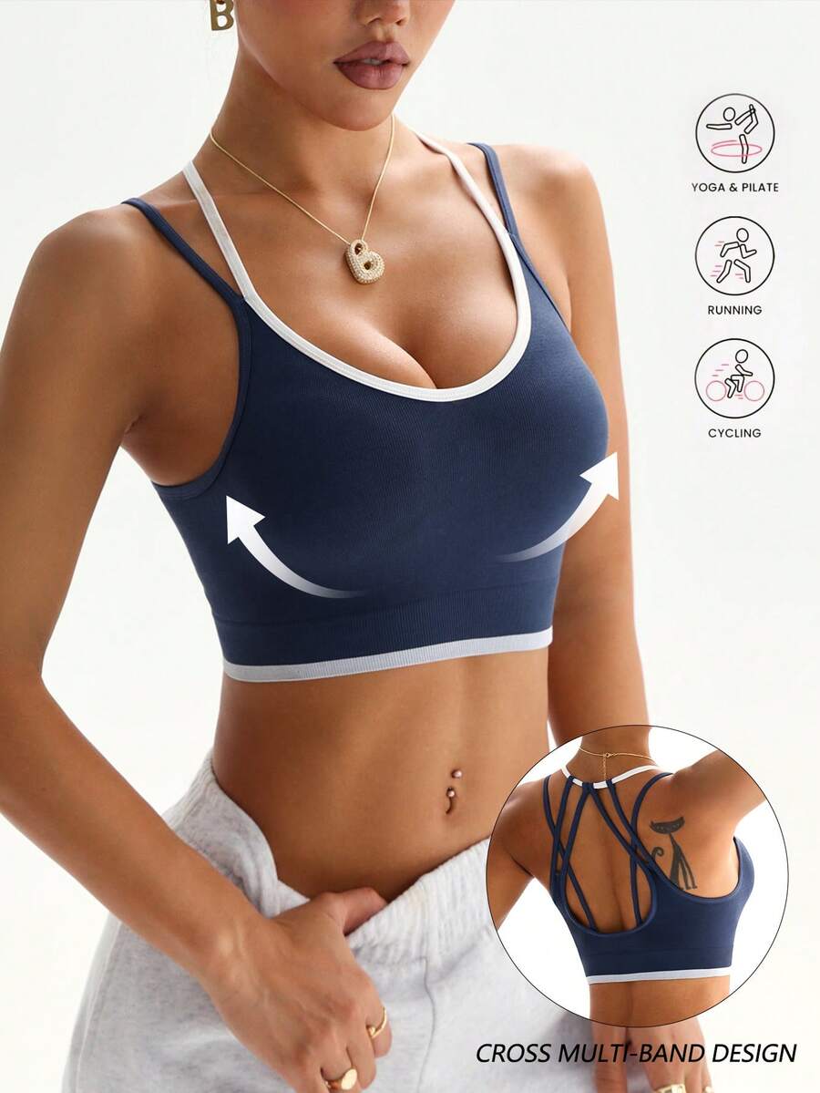 Dewbera 女式撞色设计工字背心瑜伽运动背心，优雅线条，适合健身、户外、健身房 - 彩色 - 查看 1