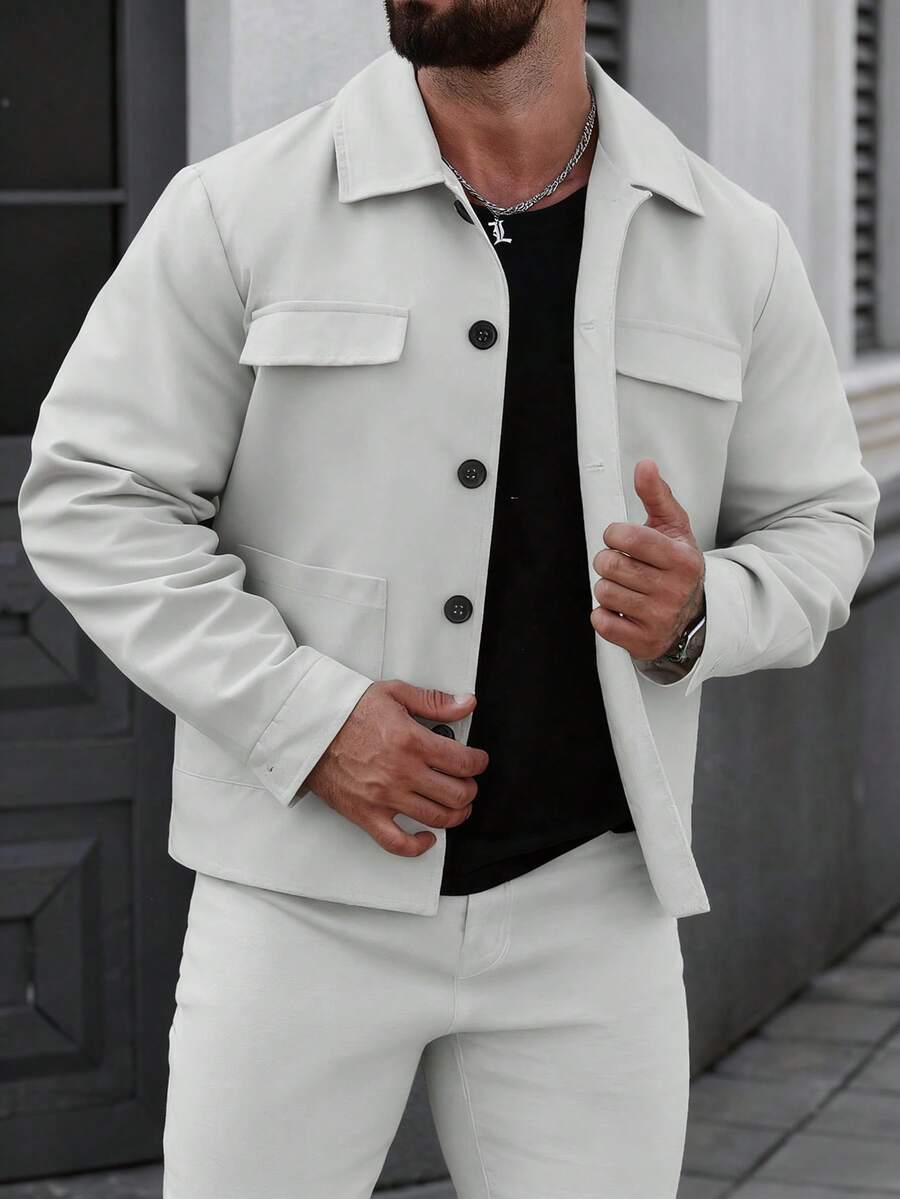 Manfinity CasualCool Áo khoác nam màu trơn đa năng thường ngày đi làm, mùa thu - Màu Xám nhạt - Xem 1