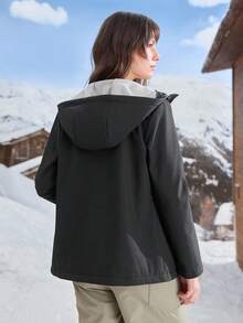 In My Nature 女士字母印花连帽防水户外休闲外套徒步上衣，女士户外服装徒步服 - 黑色 - 查看 6