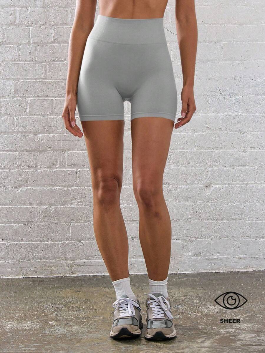 Musera Sport Ribbed High Waist Fitted Activewear Shorts Workout Biker Shorts Holiday Gym Running Gym Yoga Pilates Fitness Fall Daily Casual - Grey - View 1