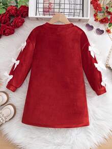 Emery Rose Kids Emery Rose Kids Sukienka dla młodej dziewczyny z kokardkami na rękawach, elegancka i urocza, idealna na święta, imprezy, urodziny, jesień/zimę