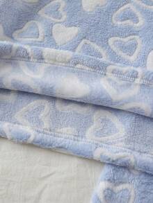 2 件女童舒适灰色简约毛绒心形图案长袖上衣和裤子睡衣套装，休闲家居服，母子装（2 套单独出售） - 藍白色 - 查看 5