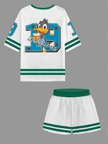 Slaydiva Tuta casual semplice in jersey, 2 pezzi da donna, con stampa con il numero 19 e anatra per la primavera/estate 2025 - Multicolore - Visualizzare 4