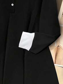 GlowEve CURVE 大码女装秋季新款衬衫领连衣裙，黑白拼色，休闲简约，冬季可作为打底衫 - 黑與白 - 查看 3