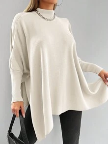 EURMUSE Turtleneck Batwing Sleeve Jumper - White - View 3