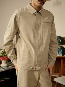 RivetRise Casual Apricot & Light Grey Slim Straight Turnover Collar Washed Denim Suit, Autumn - Apricot - View 6