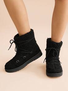 CUCCOO EASI Botas de neve femininas pretas de cano médio, quentes para atividades ao ar livre - Preto - Ver 7