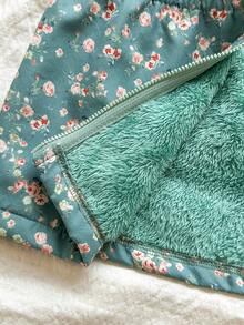 SHEIN Vintaside Kids 女童可爱印花保暖内衬拉链夹克，秋冬 - 綠色 - 查看 7