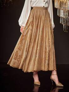 Modelyn 女士拼接蕾丝半身裙 - 卡其色 - 查看 2