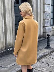 Teen Girl Plain Double-Breasted Casual Long Sleeve Jacket - Khaki - View 2
