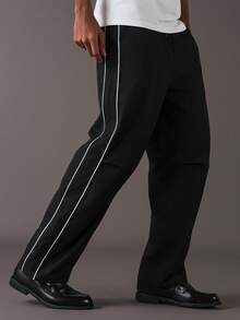 STYNVO Men's Casual Versatile Colorblock Striped Pants - Black - View 6