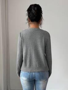 Selianne 女士V领仿珍珠纽扣蝴蝶结镂空开衫，百搭 - 彩色 - 查看 2