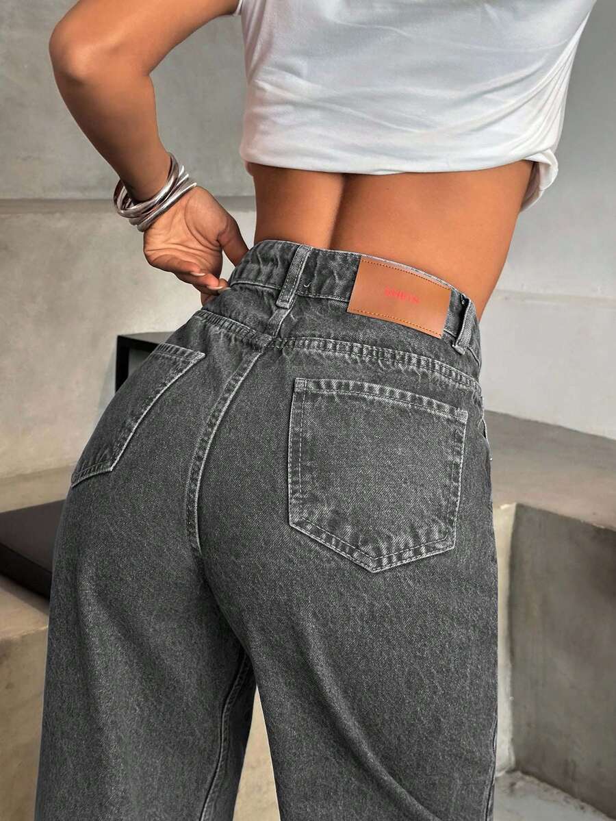 EURMUSE HIGH WAIST CASUAL STYLE DENIM STRAIGHT - Light Grey - View 1