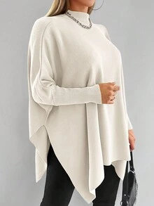EURMUSE Turtleneck Batwing Sleeve Jumper - White - View 5