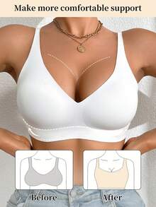 1pc NudeFit Women's Seamless Jelly Gel Supportive Non-Removable Padded Wireless Deep V-Neck Bra - White - View 1