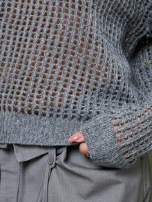 COUREZ 长袖双层开襟针织套头衫，Y2K秋冬休闲外出上衣，灰色冬季毛衣新年款 - 灰色 - 查看 6