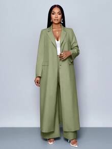 SOLERSUN Winter Clothes For Women Ankle Length Longline Double Breasted Blazer With Trousers Suit - Green - View 6