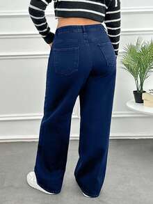 EURMUSE Jeans dritti a vita alta taglia curvy, modello rilassato - Blu lavato scuro - Visualizzare 2