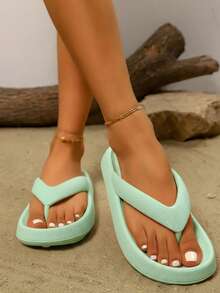 Sandalias de mujer ligeras suela EVA antideslizante punta abierta estilo minimalista para baño y hogar - Verde - Ver 3