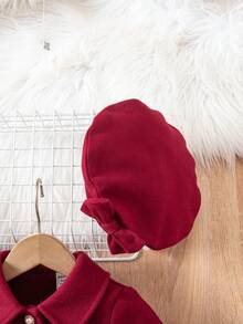 SHEIN اشتر واحد واحصل على واحد مجانًا، 2 عبوة قبعة بيريه بسيطة وجميلة للأطفال الرضع البنات مع زخرفة فيونكة، معطف متوسط الطول مناسب لحفلات عيد الميلاد، الحفلات المسائية، الحفلات، حفلات الزفاف، المعمودية، حفلات الافتتاح، مناسب للاستخدام اليومي، مناسب للخروج، مناسب لعيد الميلاد والعطلات، مناسب للخريف والشتاء - الأحمر - مشاهدة 6