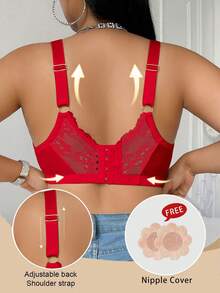 DesireSculpt 1pc Plus Size Christmas Lace Lingerie Bra With Underwire - Red - View 2