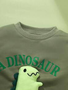 SHEIN Playful Pals 2 件套男童休闲可爱卡通恐龙和字母印花长袖圆领运动衫 + 米色慢跑裤，适合日常穿着和户外，秋季服装 - 綠色 - 查看 8