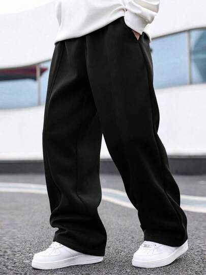 Manfinity Homme Plus Size Solid Color Casual Loose Fit Sweatpants, Suitable For Spring