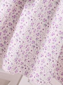SHEIN 2 件套女童休闲罗纹针织开衫，蝴蝶结装饰和简约印花吊带裙，春秋 - 紫色 - 查看 4