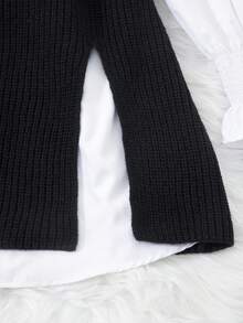 INAWLY Women Casual/ Work Slit Black Knitted Vest