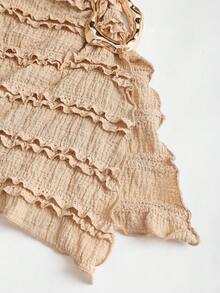 Sweetra Women's New Textured Fabric Asymmetric Hem Long Sleeve Blouse With Metal Decor, Suitable For Commuting And Outings, Spring/Summer/Autumn - Khaki - View 4