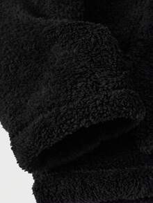 SHEIN Cottnline Men's Cartoon Smiling Face Embroidery Drawstring Hooded Fleece Sweatshirt, Autumn/Winter - Black - View 5