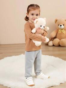 SHEIN 3 件女童字母印花修身长袖 T 恤，甜美休闲百搭百搭套装，秋季 - 彩色 - 查看 7