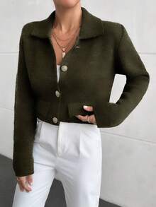EURMUSE Casual Versatile Solid Color Cardigan, Autumn/Winter - Army Green - View 7
