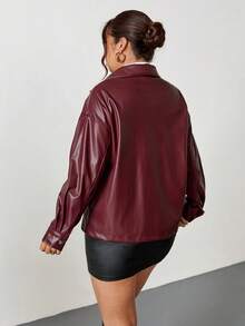 Firerie Plus Size Solid Color Zip-Up Casual Versatile Long Sleeve Jacket Autumn Winter Clothes For Women Red - Burgundy - View 2