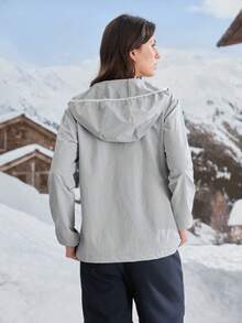 In My Nature 女款字母印花拉鍊連帽戶外運動夾克 運動休閒服 女士戶外服飾 - 灰色 - 查看 7